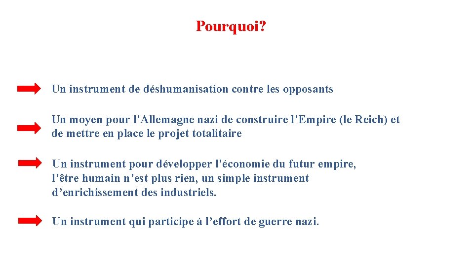 Pourquoi? Un instrument de déshumanisation contre les opposants Un moyen pour l’Allemagne nazi de