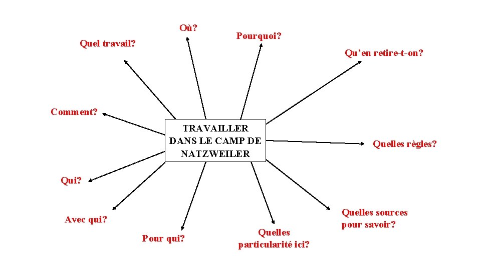 Où? Quel travail? Pourquoi? Qu’en retire-t-on? Comment? TRAVAILLER DANS LE CAMP DE NATZWEILER Quelles