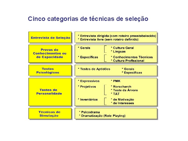 Cinco categorias de técnicas de seleção 