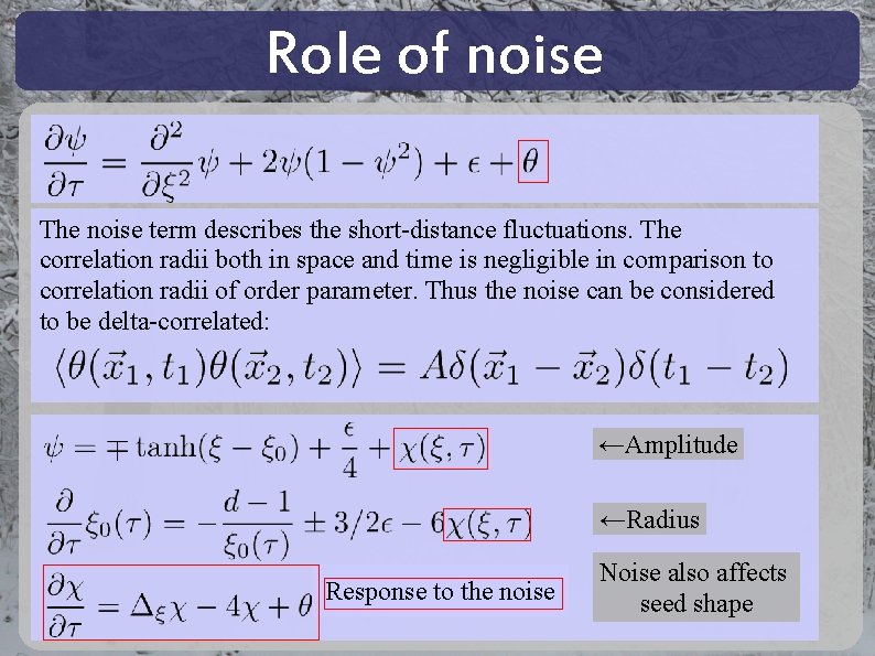 Role of noise The noise term describes the short-distance fluctuations. The correlation radii both Role of noise The noise term describes the short-distance fluctuations. The correlation radii both