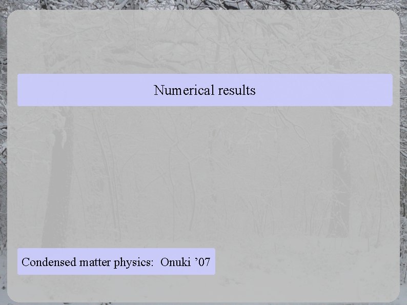 Numerical results Condensed matter physics: Onuki ’ 07 Numerical results Condensed matter physics: Onuki ’ 07