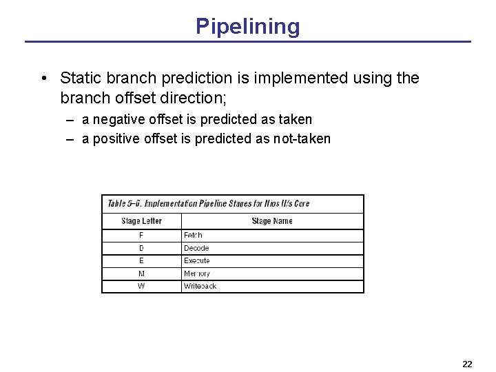 Pipelining • Static branch prediction is implemented using the branch offset direction; – a