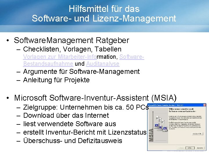 Hilfsmittel für das Software- und Lizenz-Management • Software. Management Ratgeber – Checklisten, Vorlagen, Tabellen