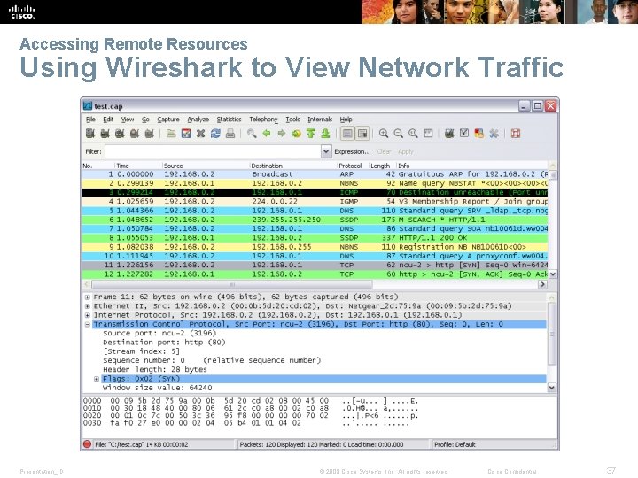 Accessing Remote Resources Using Wireshark to View Network Traffic Presentation_ID © 2008 Cisco Systems,