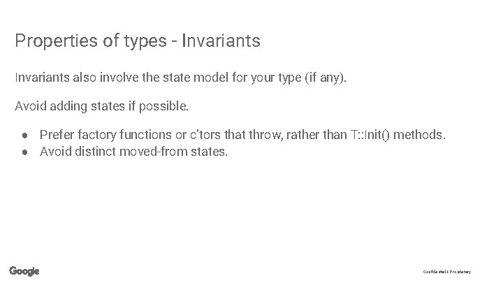 Properties of types - Invariants also involve the state model for your type (if