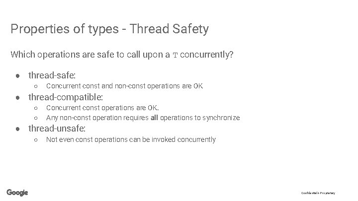 Properties of types - Thread Safety Which operations are safe to call upon a