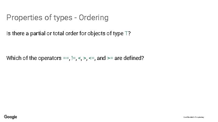 Properties of types - Ordering Is there a partial or total order for objects