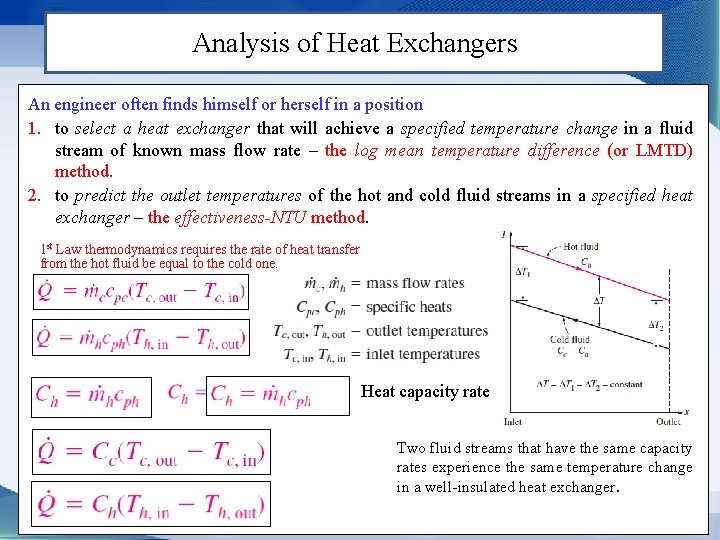 Analysis of Heat Exchangers An engineer often finds himself or herself in a position