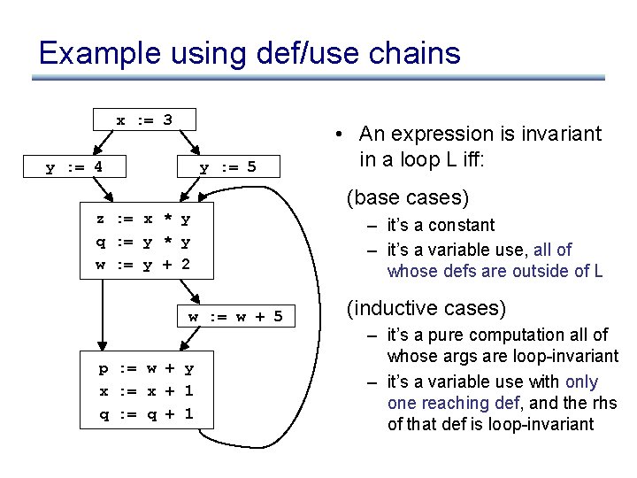Example using def/use chains x : = 3 y : = 4 y :