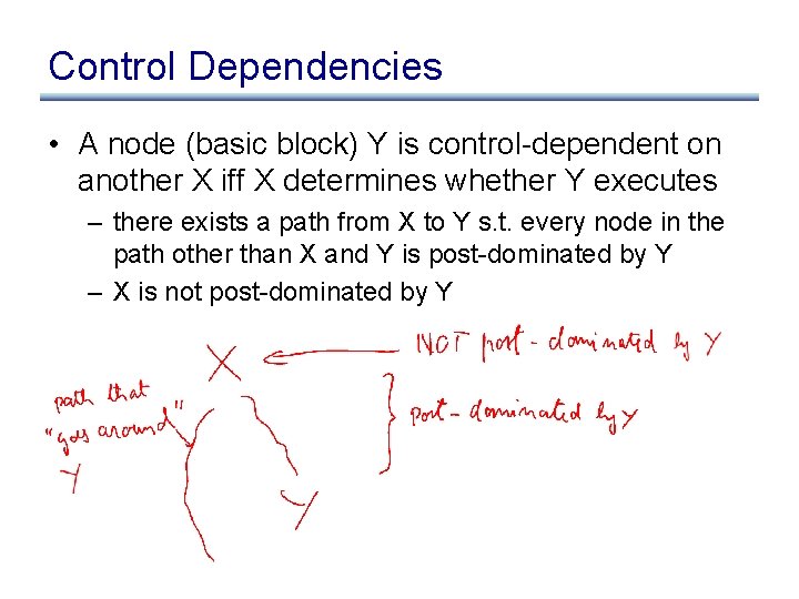 Control Dependencies • A node (basic block) Y is control-dependent on another X iff