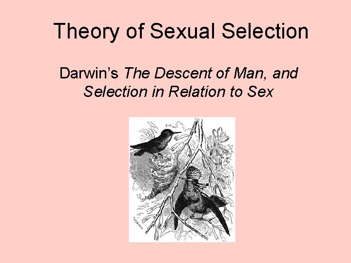 Theory of Sexual Selection Darwin’s The Descent of Man, and Selection in Relation to