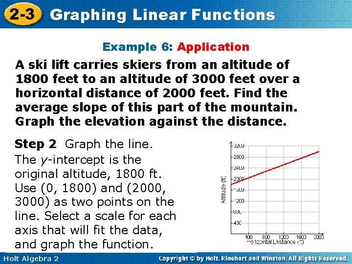 2 -3 Graphing Linear Functions Example 6: Application A ski lift carries skiers from