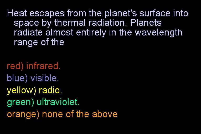 Heat escapes from the planet's surface into space by thermal radiation. Planets radiate almost
