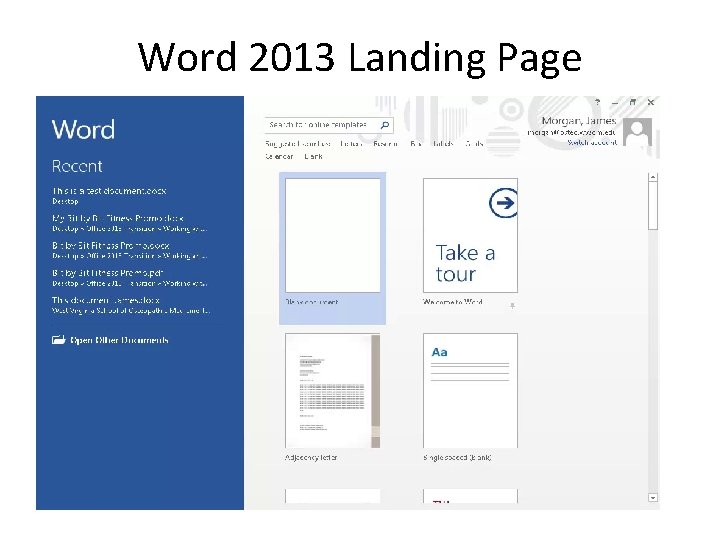 Word 2013 Landing Page 