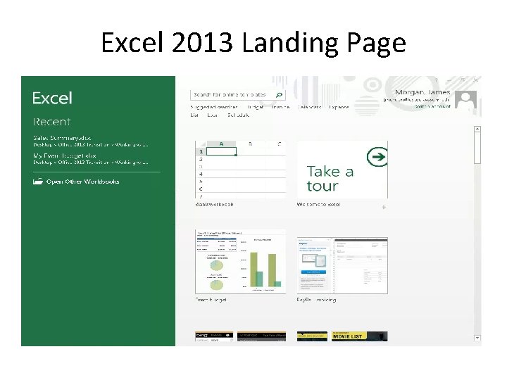 Excel 2013 Landing Page 