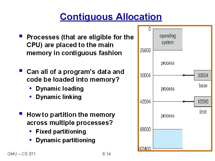 Contiguous Allocation § Processes (that are eligible for the CPU) are placed to the