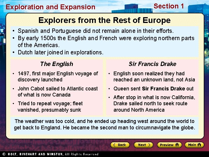 Exploration and Expansion Section 1 Explorers from the Rest of Europe • Spanish and