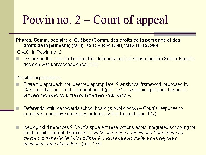 Potvin no. 2 – Court of appeal Phares, Comm. scolaire c. Québec (Comm. des