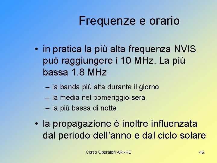 Frequenze e orario • in pratica la più alta frequenza NVIS può raggiungere i