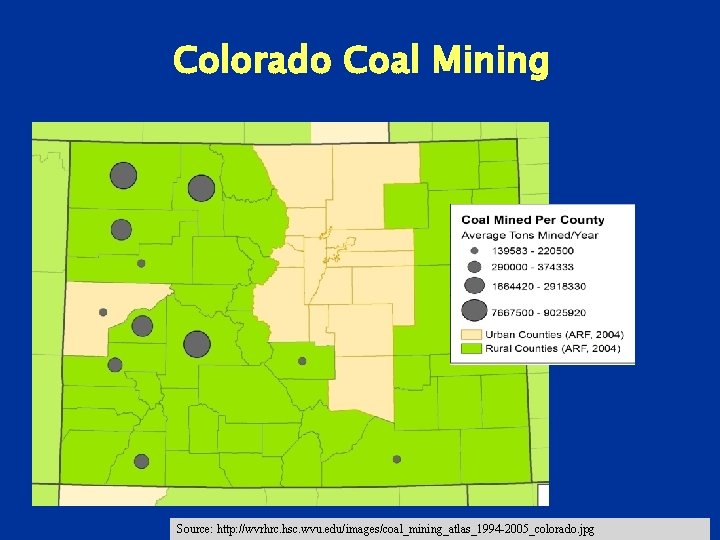 Colorado Coal Mining Source: http: //wvrhrc. hsc. wvu. edu/images/coal_mining_atlas_1994 -2005_colorado. jpg 