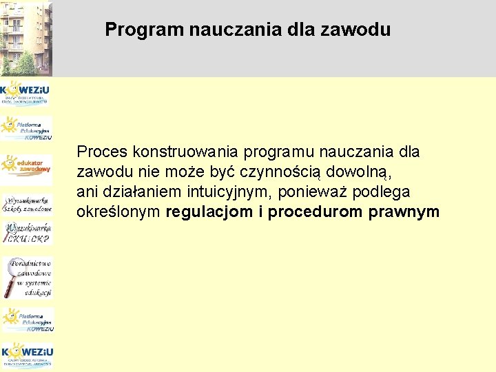 Program nauczania dla zawodu Proces konstruowania programu nauczania dla zawodu nie może być czynnością