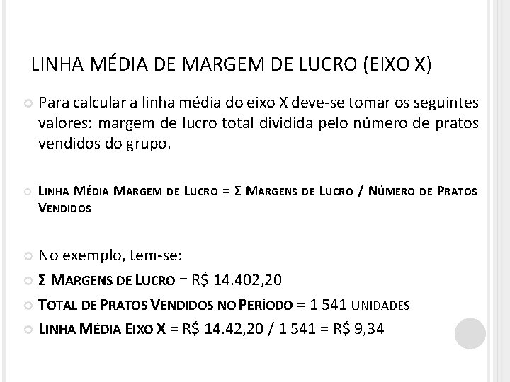 LINHA MÉDIA DE MARGEM DE LUCRO (EIXO X) Para calcular a linha média do