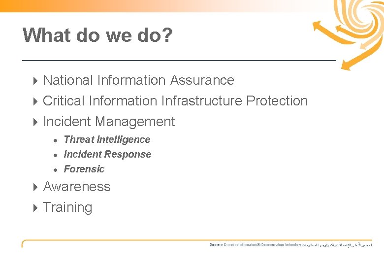 5 What do we do? 4 National Information Assurance 4 Critical Information Infrastructure Protection