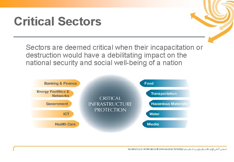 6 Critical Sectors are deemed critical when their incapacitation or destruction would have a