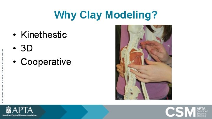 © 2019 American Physical Therapy Association. All rights reserved. Why Clay Modeling? • Kinethestic