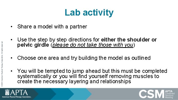 Lab activity © 2019 American Physical Therapy Association. All rights reserved. • Share a