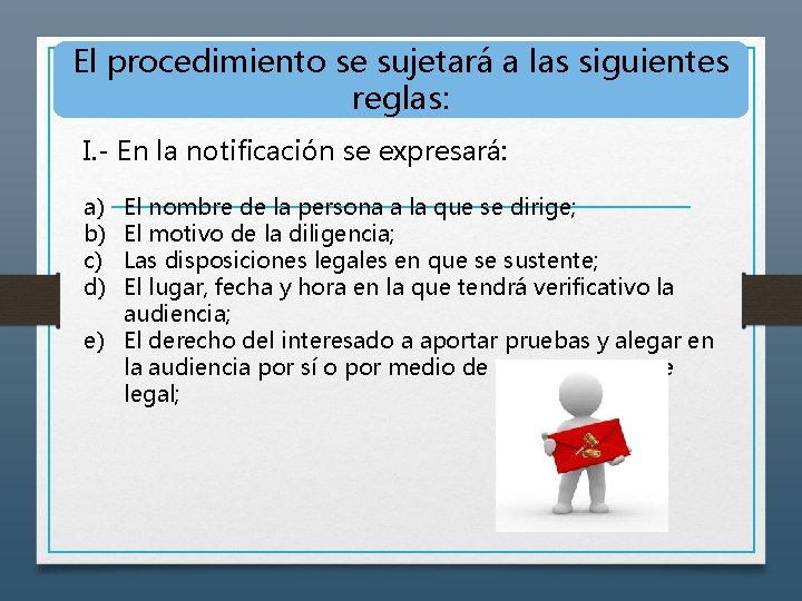 El procedimiento se sujetará a las siguientes reglas: I. - En la notificación se