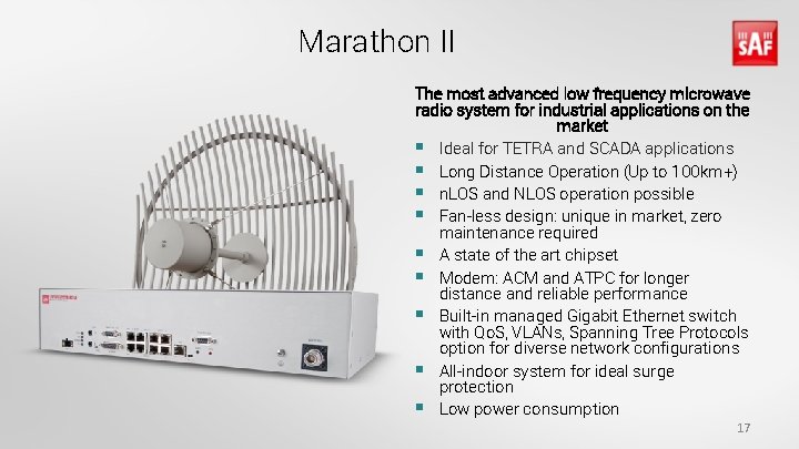 Marathon II The most advanced low frequency microwave radio system for industrial applications on