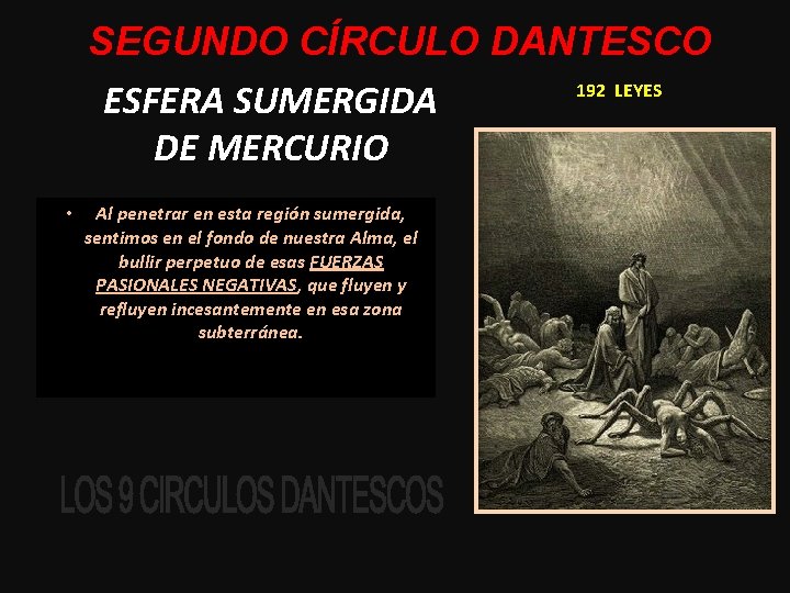 SEGUNDO CÍRCULO DANTESCO 192 LEYES ESFERA SUMERGIDA DE MERCURIO • Al penetrar en esta