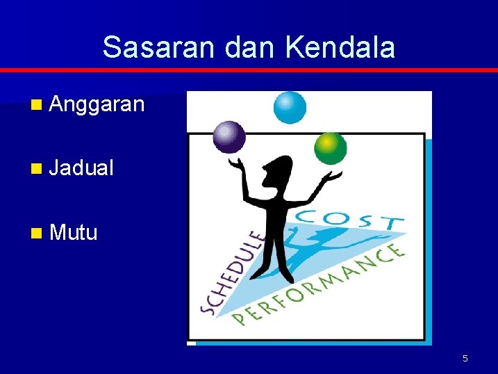 Sasaran dan Kendala n Anggaran n Jadual n Mutu 5 