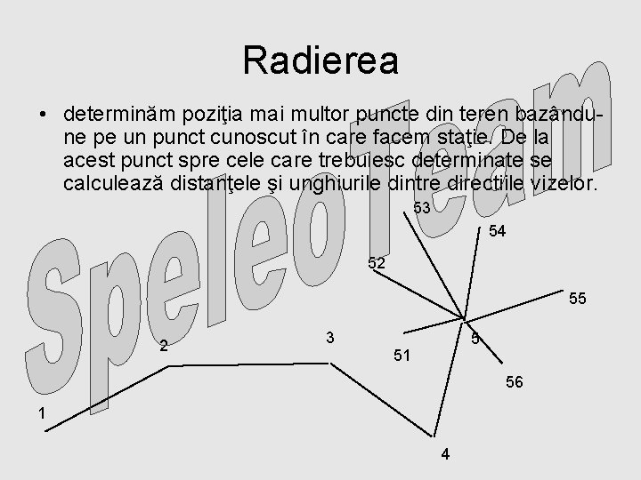 Radierea • determinăm poziţia mai multor puncte din teren bazândune pe un punct cunoscut