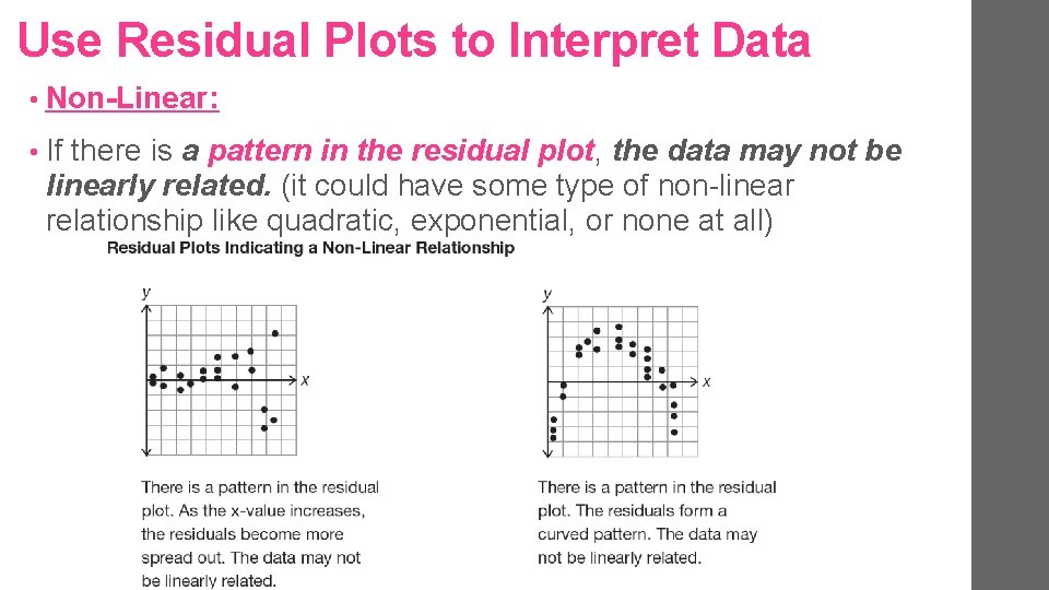 Use Residual Plots to Interpret Data • Non-Linear: • If there is a pattern