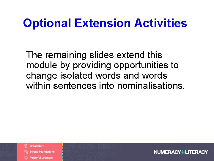 Optional Extension Activities The remaining slides extend this module by providing opportunities to change
