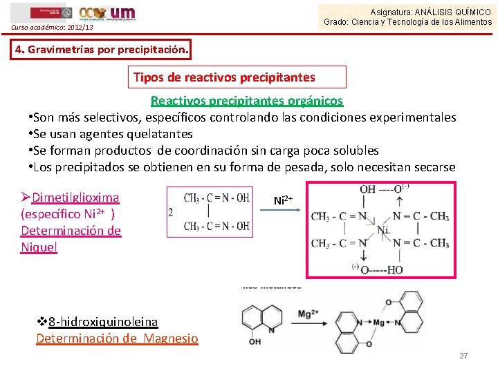 Asignatura: ANÁLISIS QUÍMICO Grado: Ciencia y Tecnología de los Alimentos Curso académico: 2012/13 4.