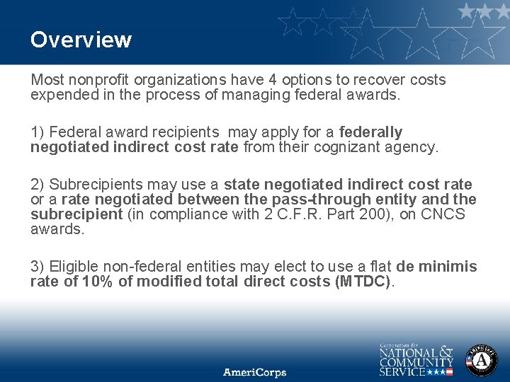 Overview Most nonprofit organizations have 4 options to recover costs expended in the process