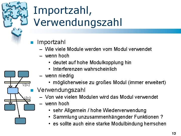 Importzahl, Verwendungszahl n Importzahl – Wie viele Module werden vom Modul verwendet – wenn Importzahl, Verwendungszahl n Importzahl – Wie viele Module werden vom Modul verwendet – wenn