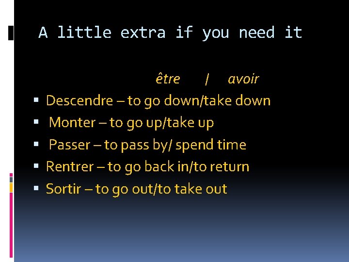 A little extra if you need it être / avoir Descendre – to go