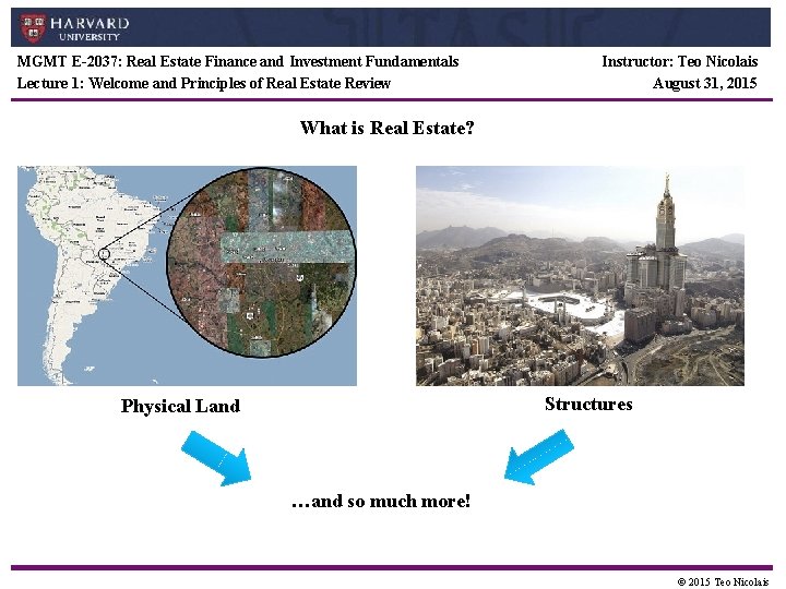 MGMT E-2037: Real Estate Finance and Investment Fundamentals Lecture 1: Welcome and Principles of