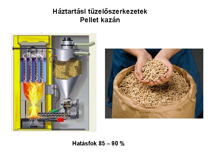 Háztartási tüzelőszerkezetek Pellet kazán Hatásfok 85 – 90 % Háztartási tüzelőszerkezetek Pellet kazán Hatásfok 85 – 90 %