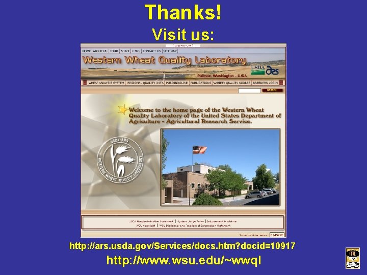 Thanks! Visit us: http: //ars. usda. gov/Services/docs. htm? docid=10917 http: //www. wsu. edu/~wwql 