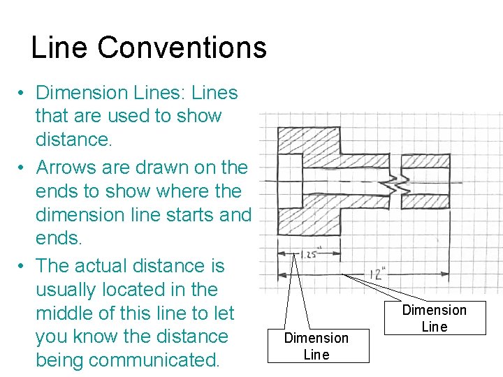 Line Conventions • Dimension Lines: Lines that are used to show distance. • Arrows
