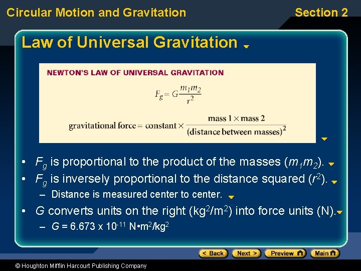 Circular Motion and Gravitation Section 2 Law of Universal Gravitation • Fg is proportional
