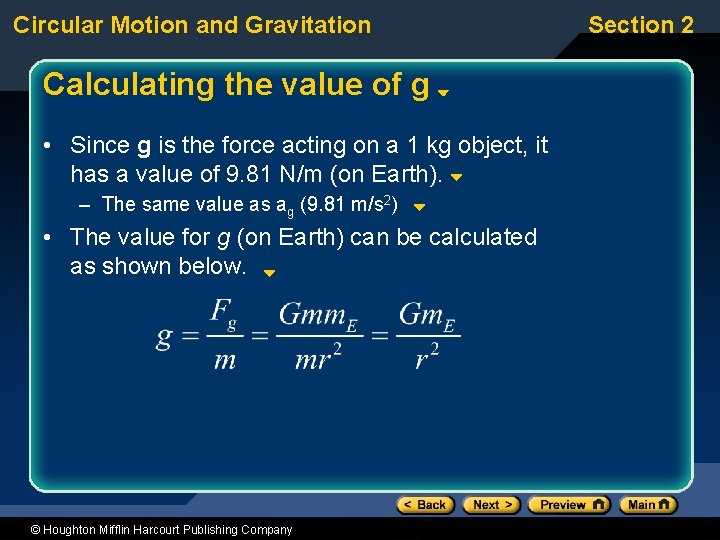 Circular Motion and Gravitation Calculating the value of g • Since g is the