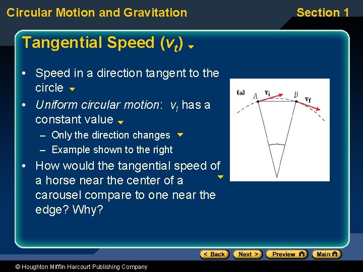 Circular Motion and Gravitation Tangential Speed (vt) • Speed in a direction tangent to
