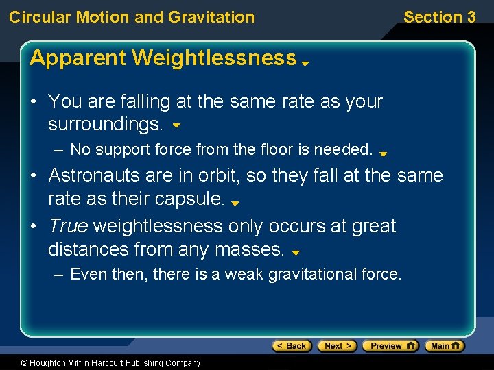 Circular Motion and Gravitation Section 3 Apparent Weightlessness • You are falling at the