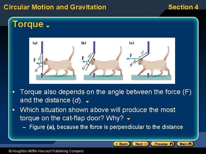 Circular Motion and Gravitation Section 4 Torque • Torque also depends on the angle